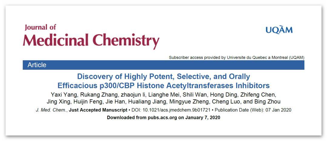 JMC | 人工智能技术发现高效p300/CBP组蛋白乙酰转移酶抑制剂