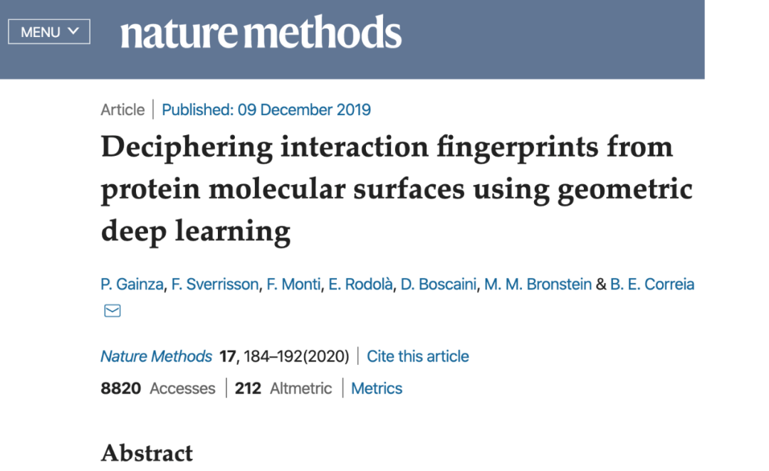 Nature Methods | 基于几何深度学习的蛋白表面相互作用指纹及其应用