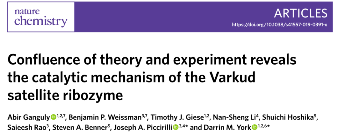Nature Chemistry | 理论结合实验揭示Varkud卫星核酶的催化机理