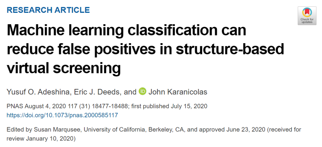 PNAS | 如何降低虚拟筛选的假阳性？机器学习