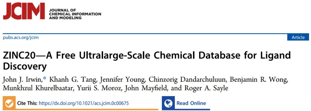 JCIM | 全球最大的筛选数据库ZINC20上线，新增数十亿分子及两大快速检索方法