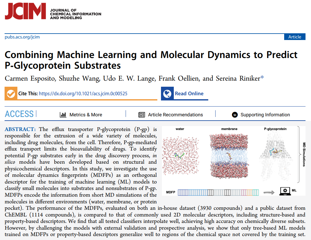 JCIM | 从分子动力学轨迹中提取特征预测P-糖蛋白底物