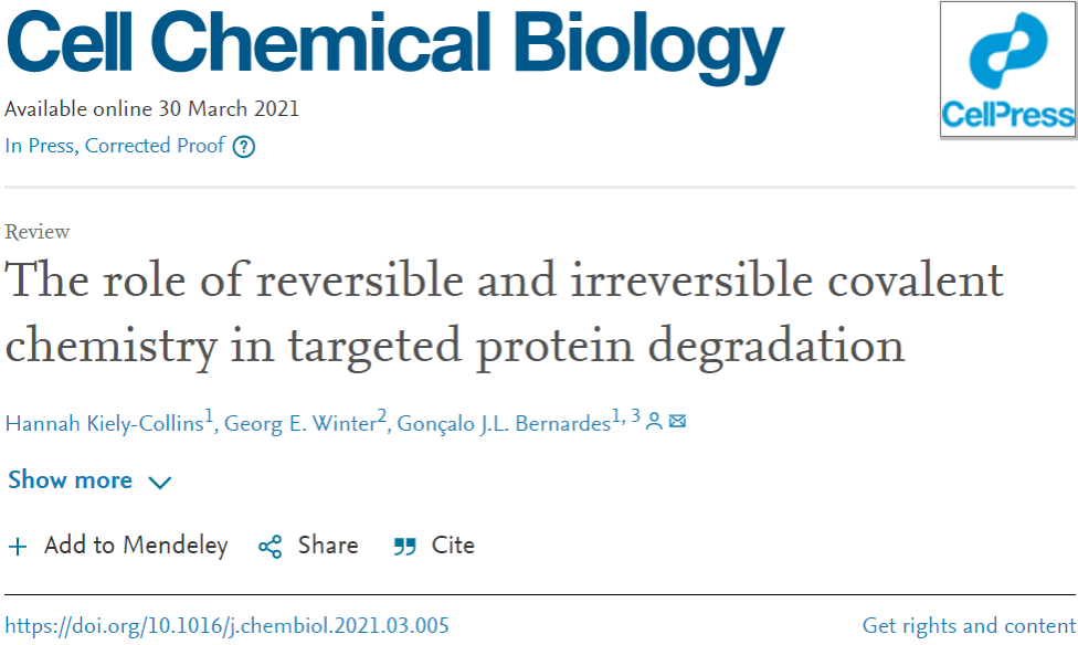 Cell Chemical Biology | 可逆和不可逆共价化学在靶向蛋白降解中的作用