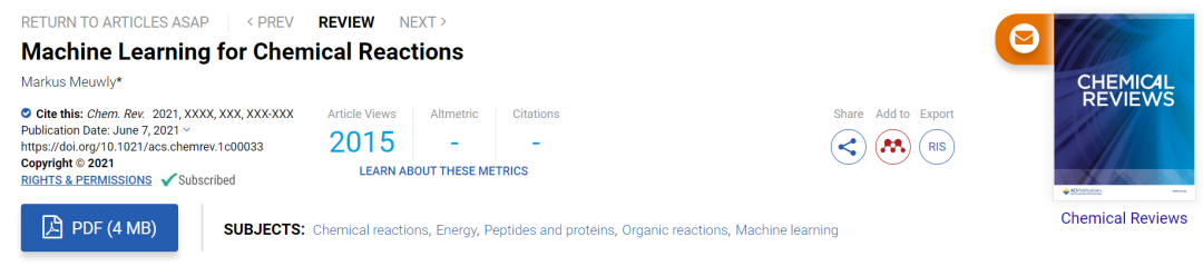 Chem.Rev | 机器学习之化学反应