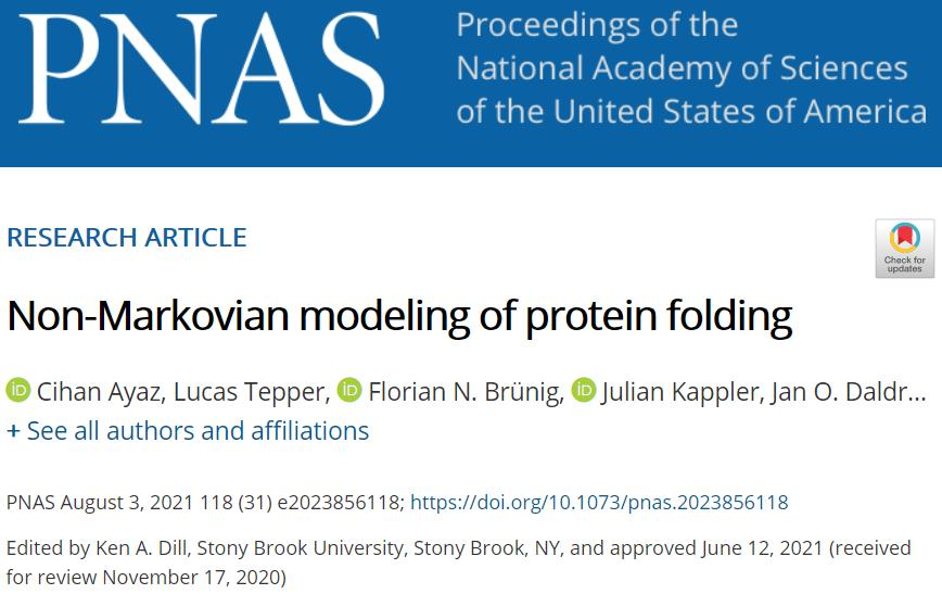 PNAS | 蛋白质折叠的非马尔可夫模型