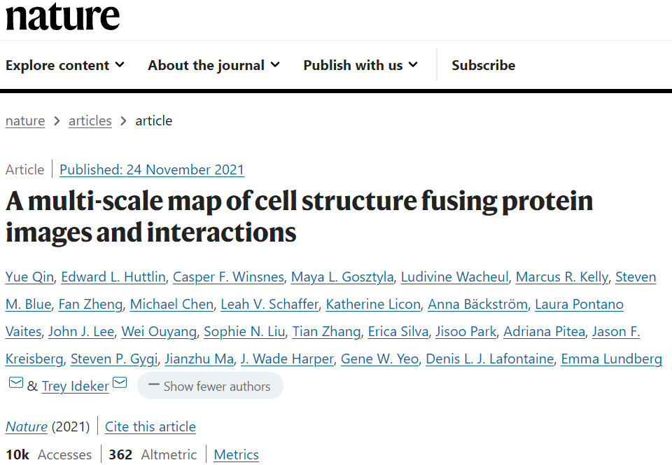 Nature | 融合蛋白质图像和相互作用的细胞结构多尺度图谱