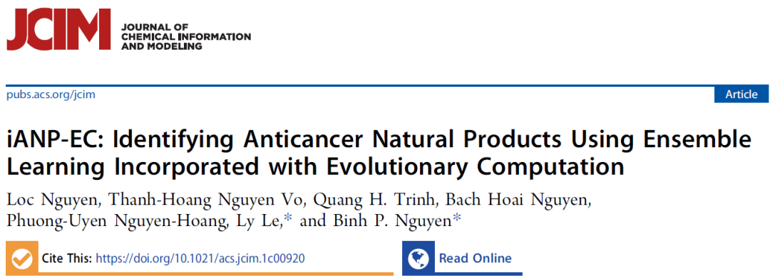 JCIM | iANP-EC：利用集成学习与进化计算相结合的方法识别抗癌天然产物
