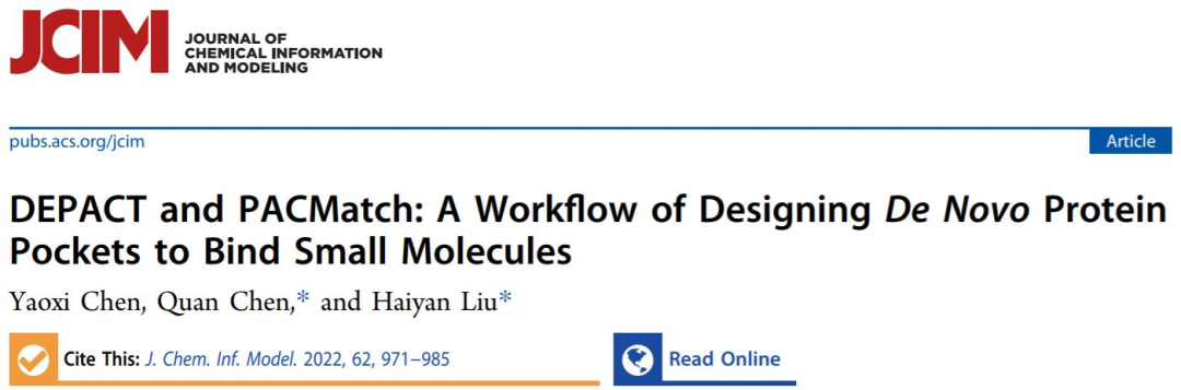 JCIM | DEPACT和PACMatch：一种从头设计蛋白口袋结合小分子的工作流程