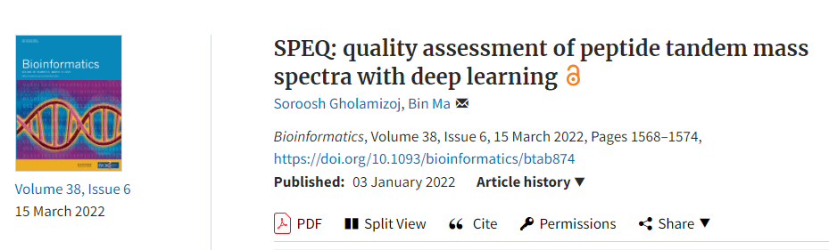 Bioinformatics | SPEQ：深度学习方法如何评价多肽光谱质量？