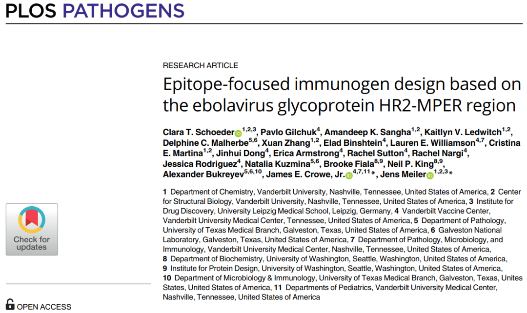 PLOS Pathogens | 基于埃博拉病毒糖蛋白HR2-MPER区域的表位聚焦的免疫原设计